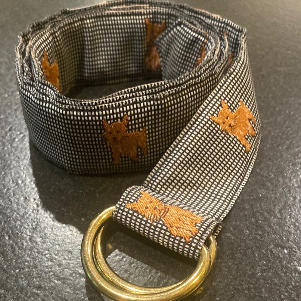 J. McLaughlin Black Belt with Gold Buckle and Dog Motif